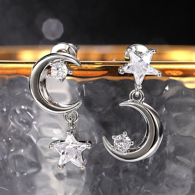 Новые модные несимметричные серьги с луной и звездами, романтические свадебные висячие серьги, универсальные массивные ювелирные изделия, Прямая доставка