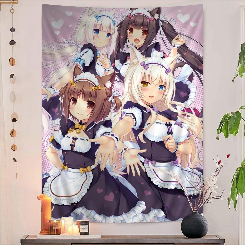 VIKAMA Cat Girl Tapestry Removable Wall Decal for Cat Girl Anime Perfect for Dorms and Bedrooms Ideal Gift for Anime Fans