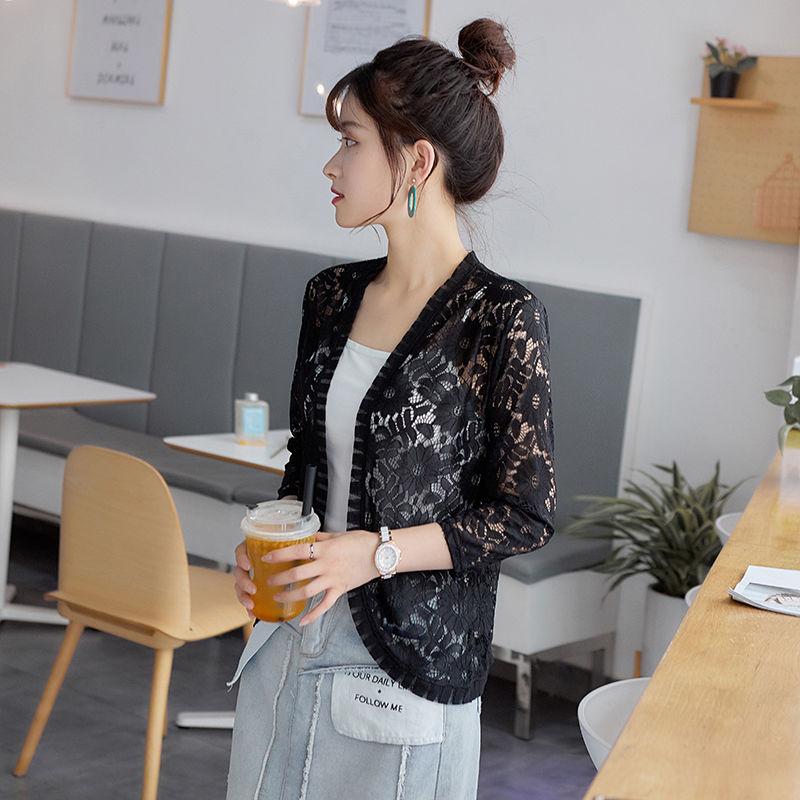 Lace Cardigan Thin Coat Women's Summer Korean Slim Plus Size Seven Quarter Sleeve Shawl Top Versatile Sun Protection Shirt
