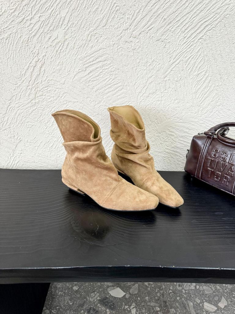 Coarse Heel French Square Head Brown Short Boots Women's Boots Autumn and Winter New Suede Low Heel Women's Boots