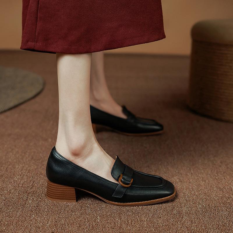 2024 Весна Лето Новые Рабочие Повседневные Женские Туфли Классические Туфли На Среднем Каблуке Высокого Качества Из Натуральной Кожи Женские Лаконичные Туфли В Ретро Стиле
