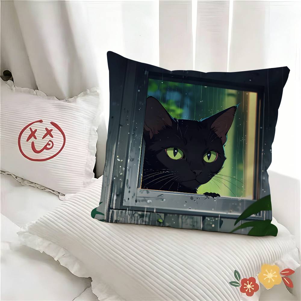 pc Art Green Bedroom And Cat Pillow Case Fashion Square Pillowcase Bedroom Sofa Room Ins Decoration Leisure