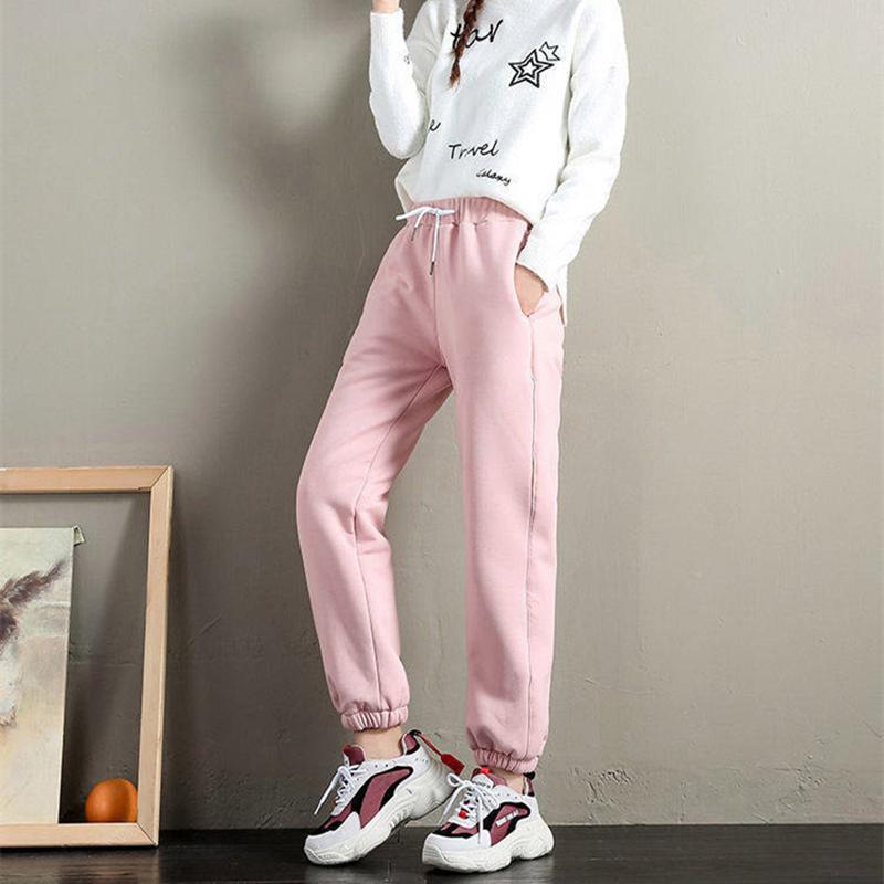 Женские зимние шерстяные беговые брюки Толстые хлопковые брюки с подкладкой Теплые спортивные брюки с эластичной талией