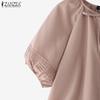 ZANZEA Women Casual V-Neck Loose Short Sleeve Blouse