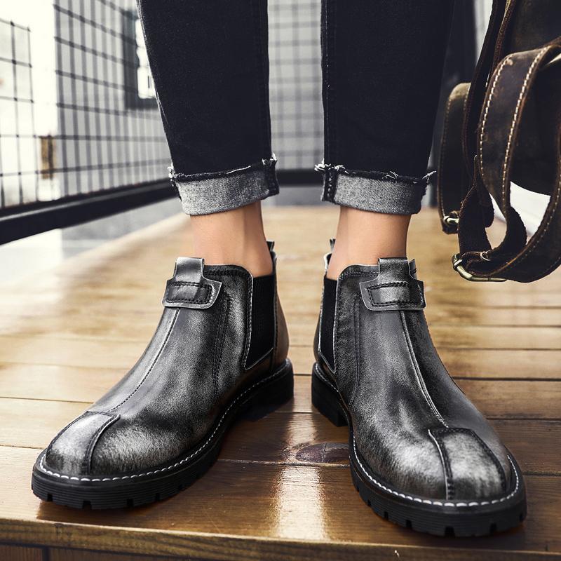 Fashion Retro Trends British Style Men Business Ankle Boots High Top Genuine Leather Casual Chelsea Boot Office Work Loafers Party Shoes