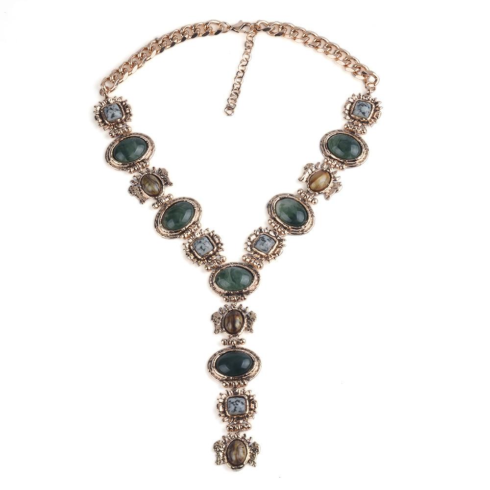 Ретро золото и серебро персонализированное имитация натурального камня смоляное ожерелье преувеличенное ожерелье с подвеской в стиле бохо