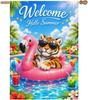 Welcome Hello Summer Funny Tiger Garden Ag Double Sided,Cute Animal Pool Party Amingo Oat Outdoor Yard Deco