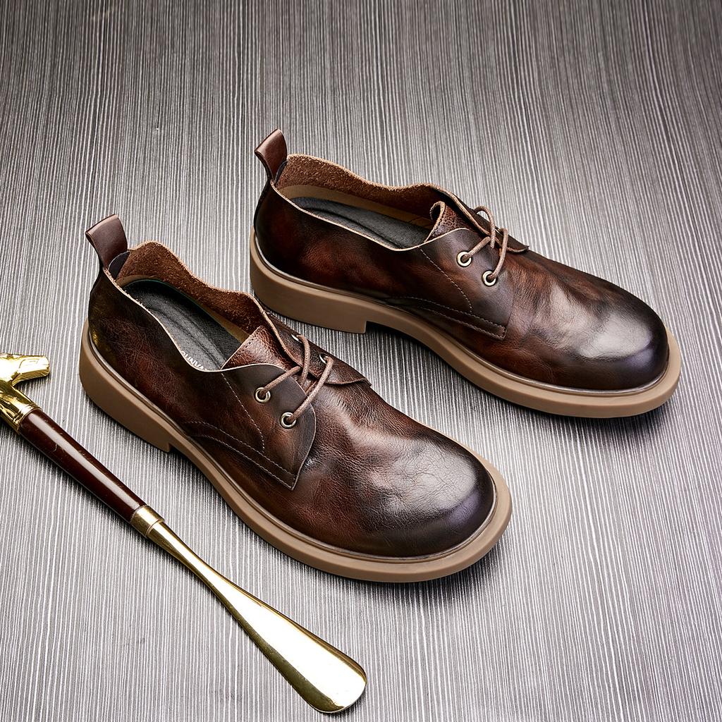 Мужские повседневные кожаные туфли, деловые универсальные туфли, модные кожаные туфли с круглым носком, модные зеленые туфли небольшого размера из кожи