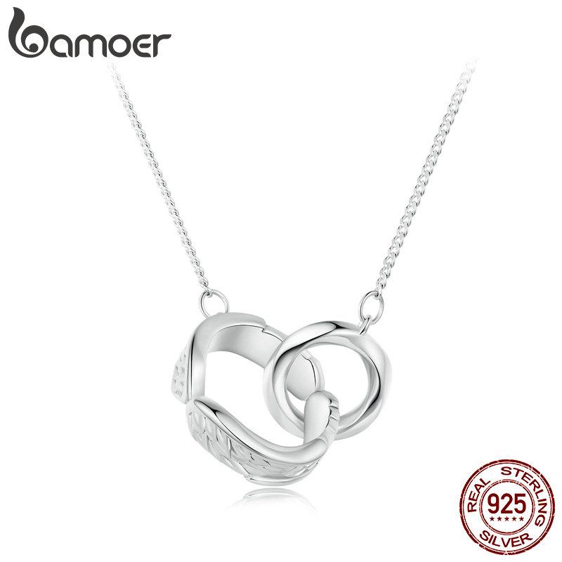 BAMOER стерлингового серебра 925 пробы двойной круг подвеска Mobius цепочка на шею с крыльями ангела для женщин подарок на день рождения изящные ювелирные изделия