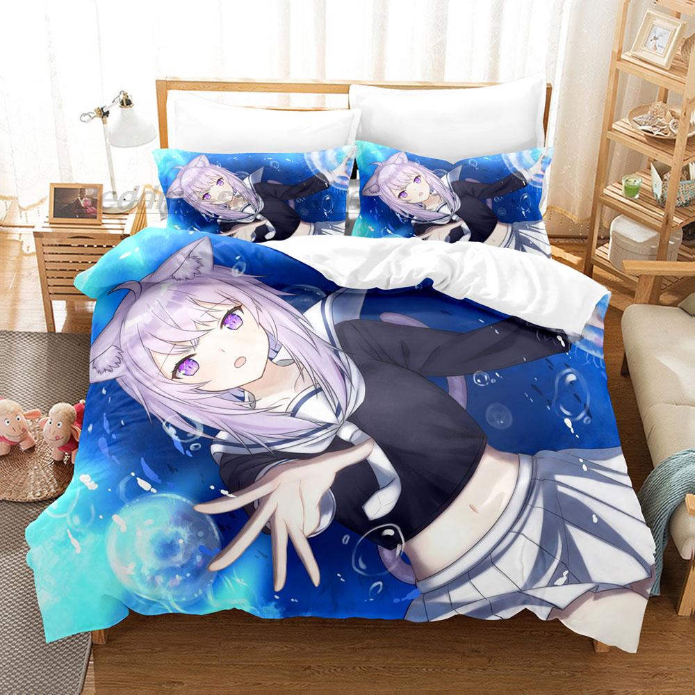 Hololive Neko Mata Okayu Комплект постельного белья Односпальный Полуторный Двуспальный Queen King Размер Комплект постельного белья Для взрослых Детей Спальня Комплекты пододеяльников 3D Аниме