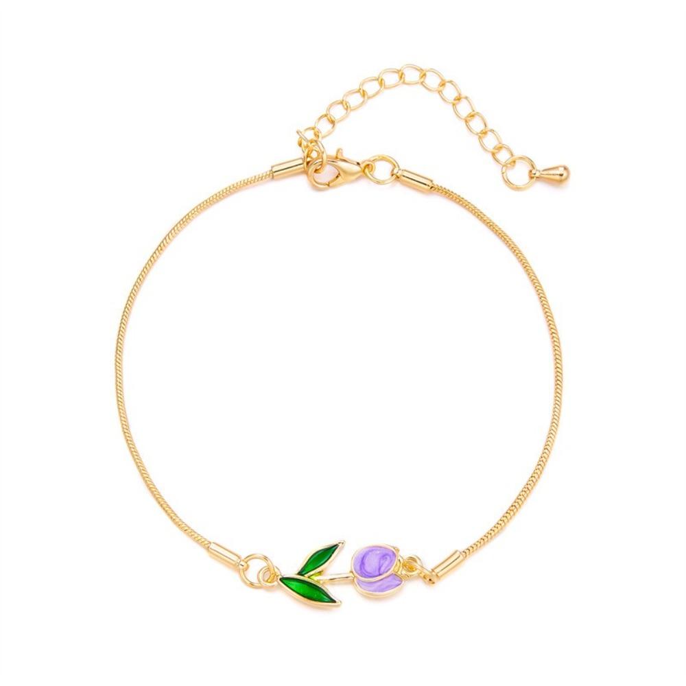 Adjustable Chain Enamel Charm Bracelet Copper Lobster Clasp Vintage Bracelet For Women