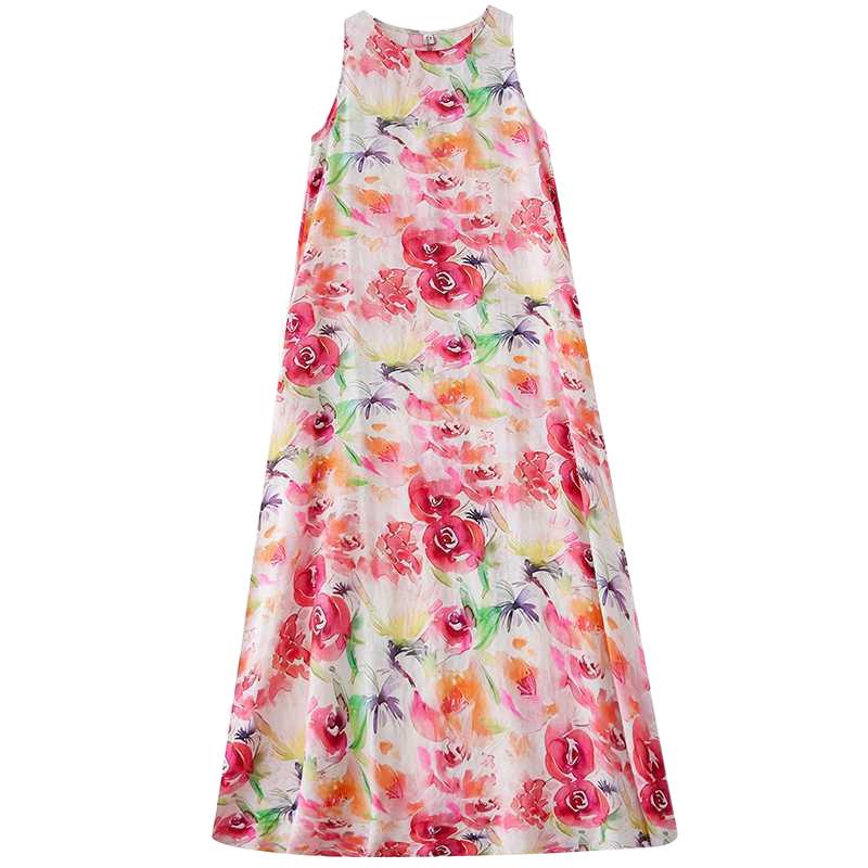 Новое бохо длинное платье лето новый стиль добавить жир для увеличения без рукавов с круглым вырезом принт платье