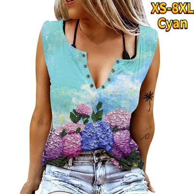 Женские майки, сексуальные летние топы без рукавов с V-образным вырезом, жилет с 3D принтом, голубые топы с цветами