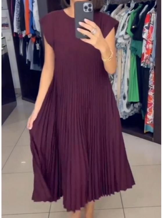 2023 Осень/Зима Европейская и Американская Мода Платье с Круглым Вырезом без Рукавов Плиссированное для Женщин