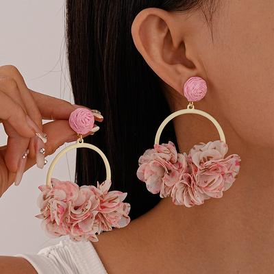 Серьги-гвоздики из ткани с цветочным и геометрическим узором, ранневесенние, в европейском и американском стиле, милые, нишевые