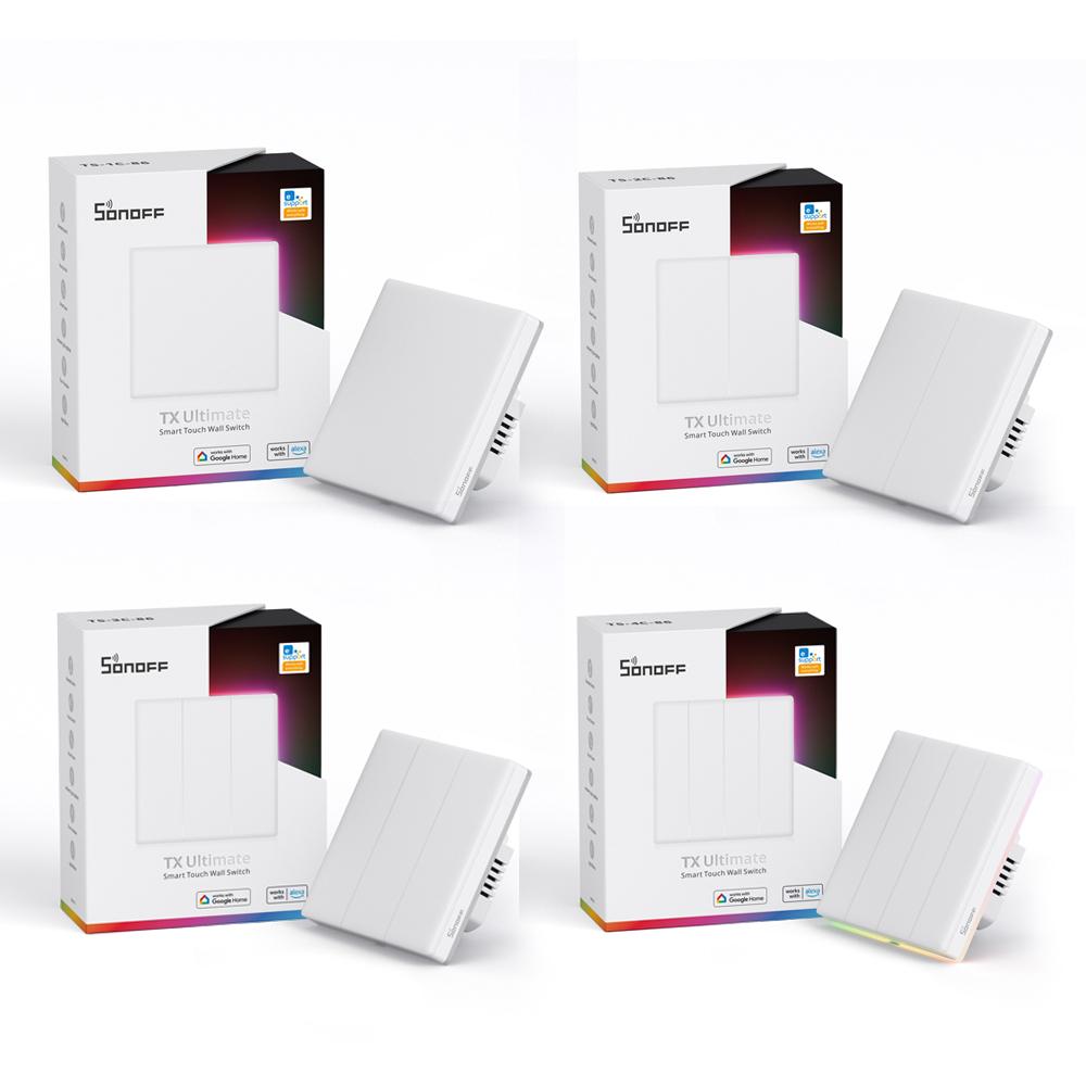 Sonoff TX T5 86 Серия Умный Светодиодный Настенный Выключатель Ultimate Сенсорная Панель Закаленное Стекло WIFI Alexa Совместимость с ЕС 240в Для Дома
