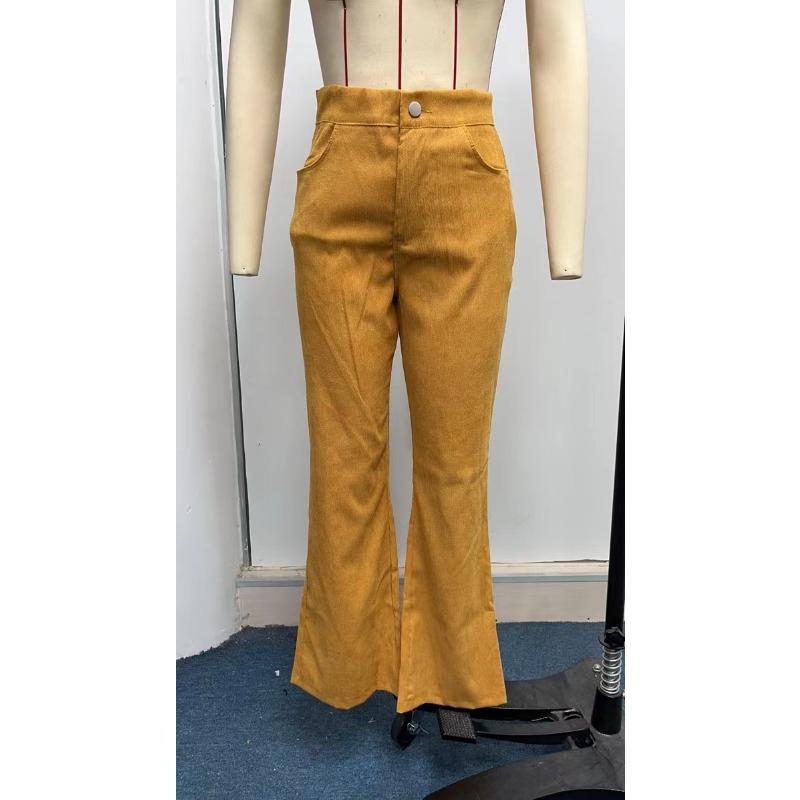 Spring and Autumn Women's Plus Size Solid Color Corduroy Temperament Pants Micro Pant High Waist Casual Pants
