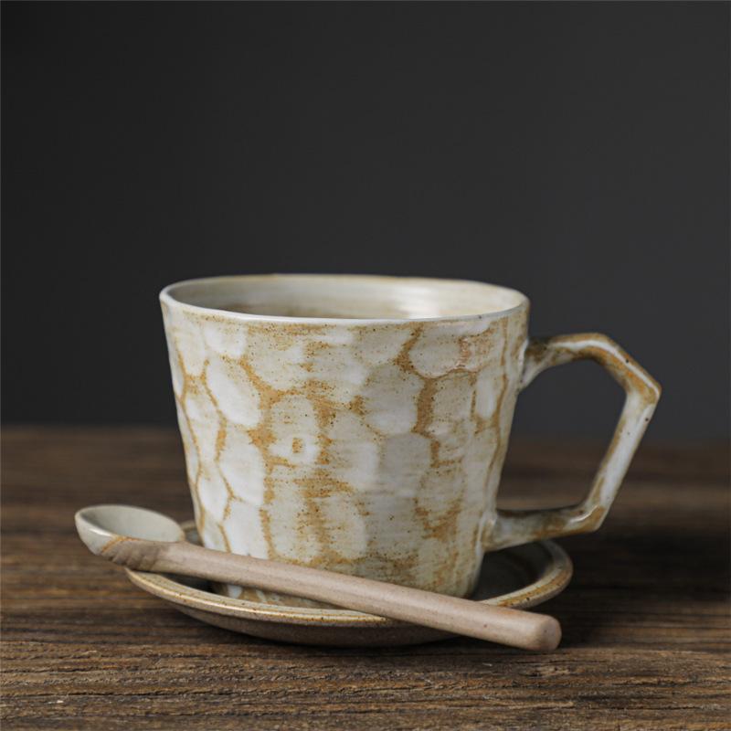 Набор керамической кофейной чашки и блюдца, Ретро керамическая чашка для послеобеденного чая, Простая керамическая кофейная чашка в японском стиле