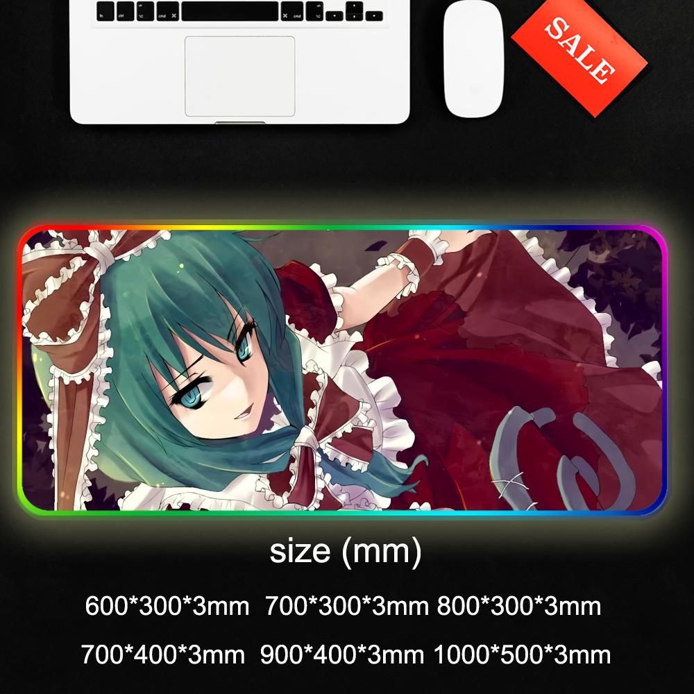 Hina Touhou Коврик для мыши RGB Игровой коврик для мыши Большой светодиодный коврик Настольный коврик для ПК Светящийся коврик для мыши Большие коврики для клавиатуры Настольный ковер с подсветкой