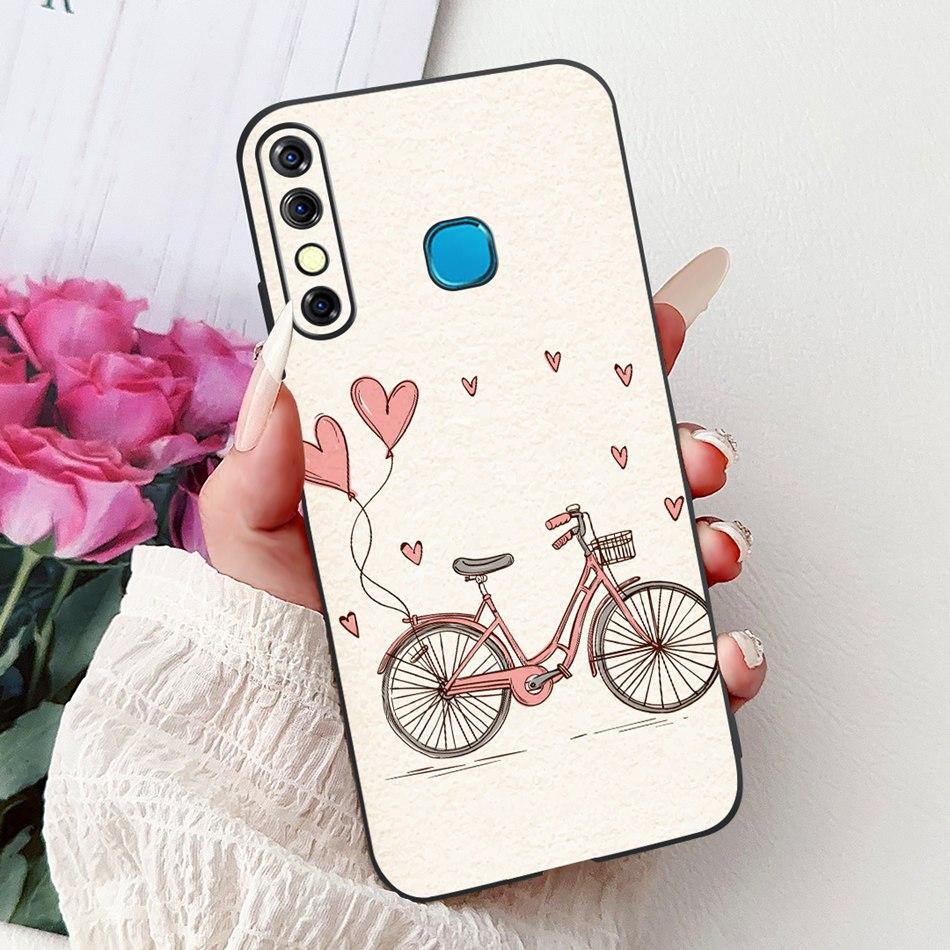 For Infinix Hot 8 Phone Case Hot 8 Lite Hot8 X650 X650C X650B X650D Elegant Floral Cat Pattern Black Silicone Soft TPU Cases