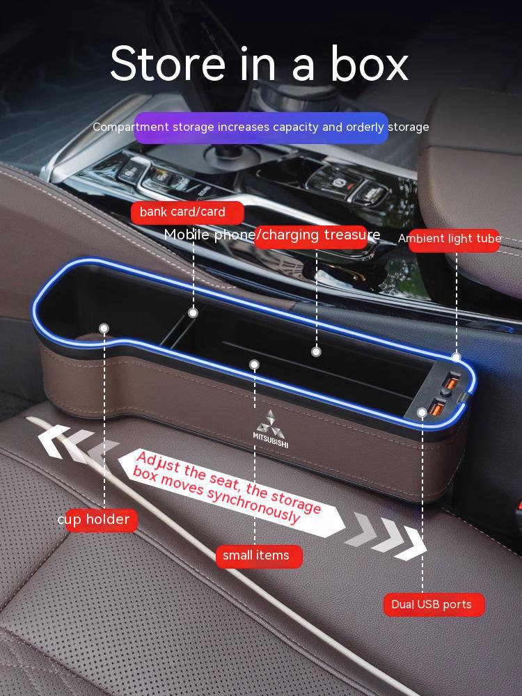 Car USB Charging Colour Light Seat Storage Case Seat Gap Box For Mitsubishi Outlander Pajero Lancer EX Evolution X Ralliart Asx YG1