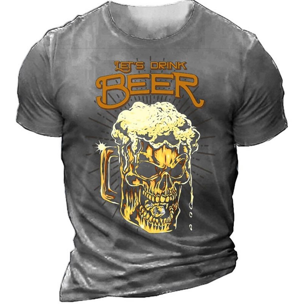 Летние модные мужские футболки в стиле ретро с рисунком пива в Европе и Америке, трендовые индивидуальные винтажные футболки с круглым вырезом и короткими рукавами с принтом