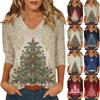 Women's Casual Fashionable Sexy Comfortable V-Neck Christmas Three-Quarter Sleeve Top