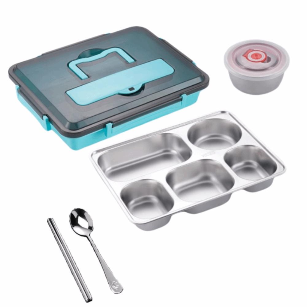 Leakproof Stainless Steel Lunch Box Microwavable Food Grade Insulated Lunch Box Multi-Grid with Cutlery Food Container