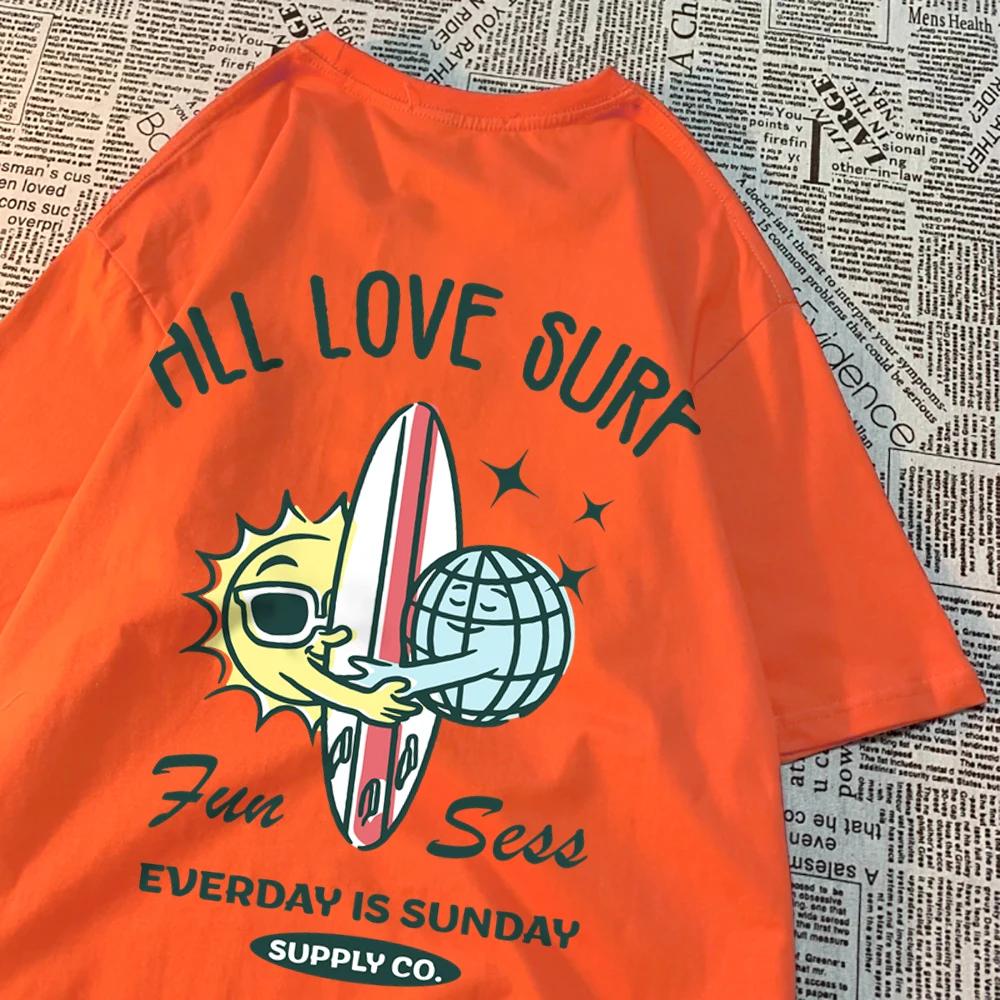 Солнце и Земля Все Любовь Surf Мужская Женская Футболка Большие Свободные Одежды Уличные Хлопковые Футболки Модные Футболки Повседневные Брендовые Футболки