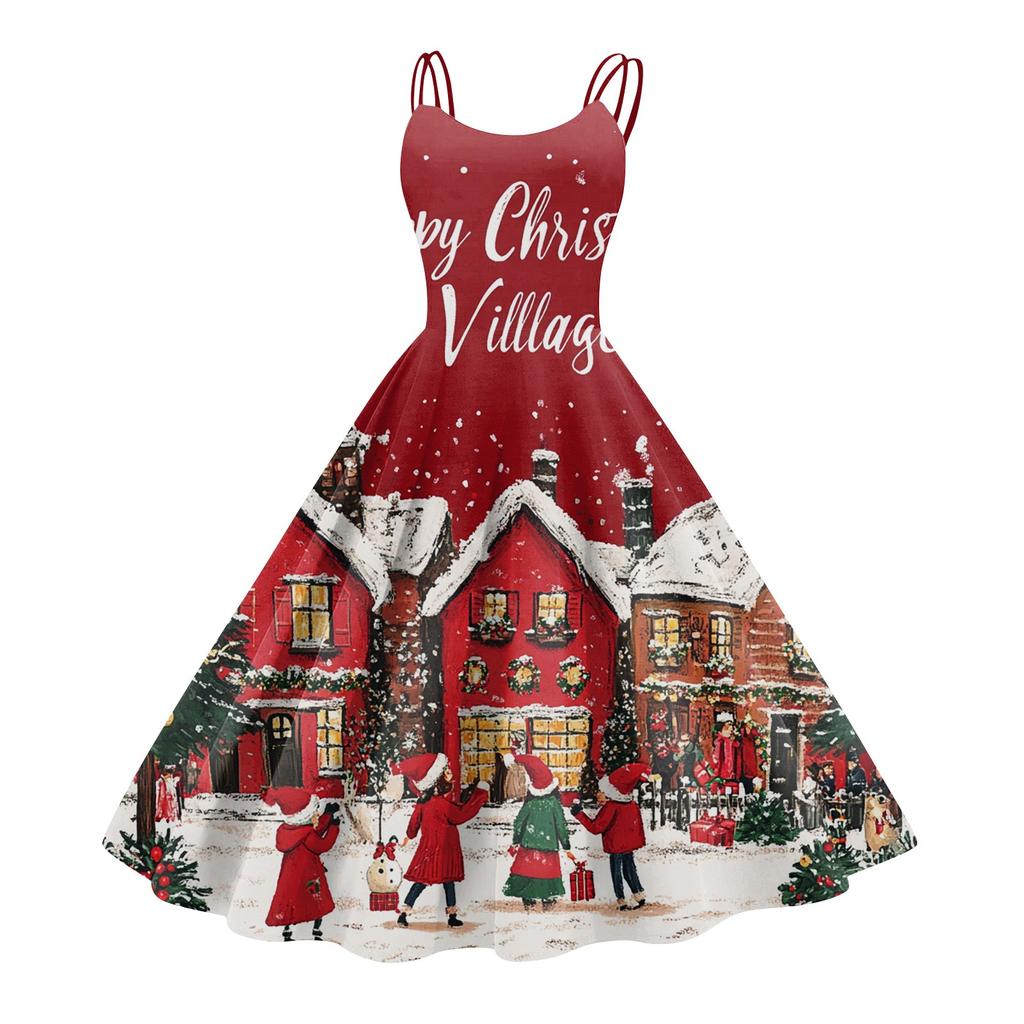 Women's Fashion Christmas  Printed Sexy Strapless Gothic Cocktail Dress Punk, Vintage Dress.