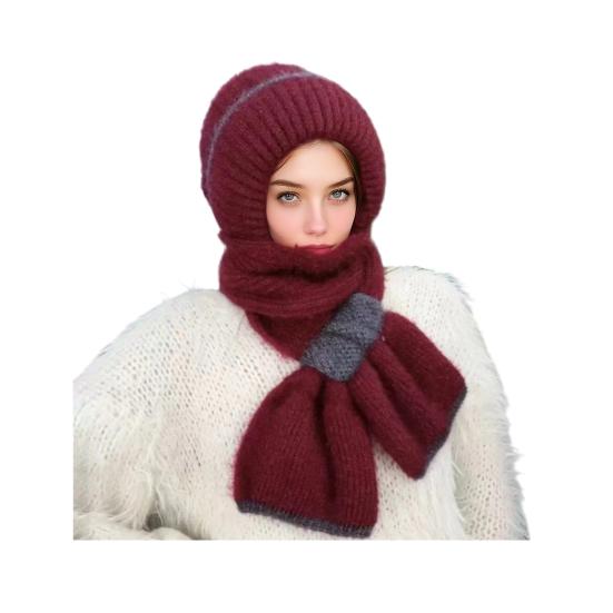 Winter Knit Hat Scarf Set Large Head Circumference Elastic Warm Riding Hat Outdoor Activities Travel Cycling Headwear