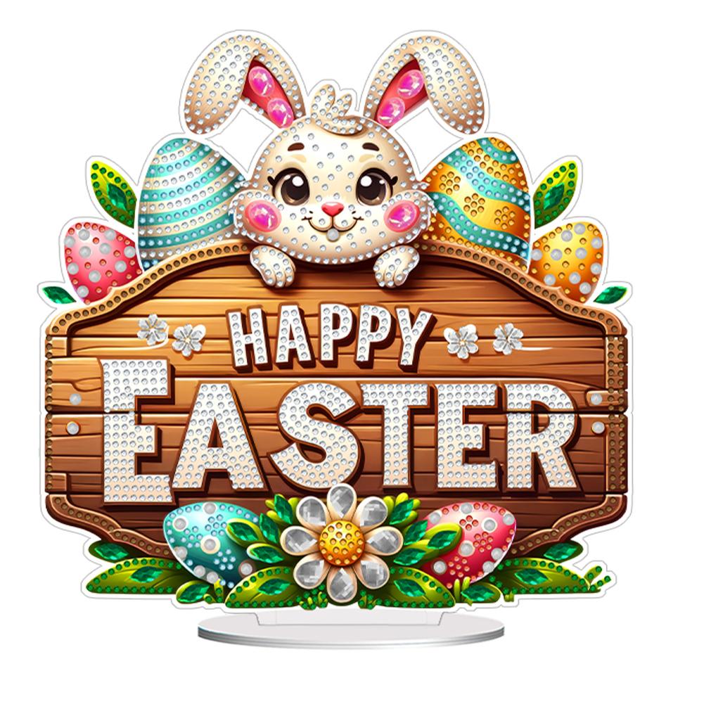 Acrylic Special Shape Happy Easter Diamond Painting Tabletop Ornaments Kit Diamond Painting Desktop Decors for Home Office Decor