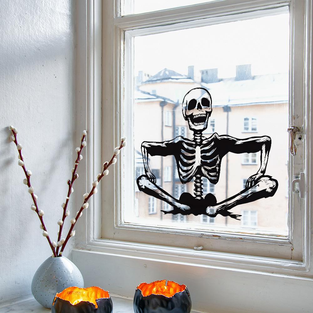 Halloween Smiling Skeleton Glass Showcase Bedroom Home Decoration Wall Stickers