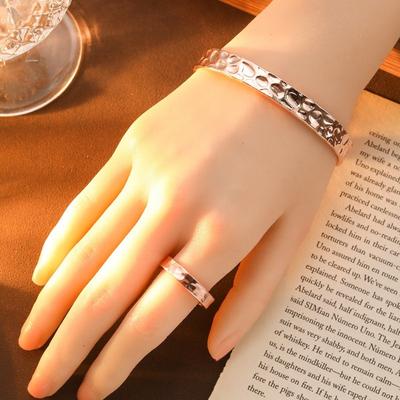 Гладкая поверхность Чеканный Открытый Браслет Кольцо Комплект Ретро Вогнуто-выпуклая Поверхность Браслет Кольцо Аксессуар