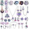 Фиолетовый Цветок 925 Серебро Ирис Анютины Глазки Гортензия Серьга Подвеска Бусины для DIY Ожерелья Браслета Подарок Ювелирные Изделия