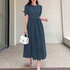 ZANZEA Women Summer Round Neck Short Sleeve Patchwork Embroidery Long Dress