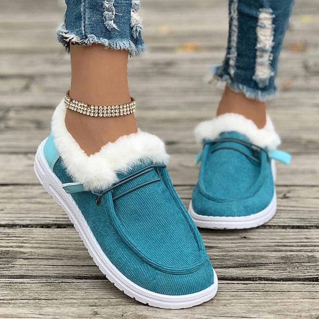Fashion Women Warm Casual Winter New Plush Ankle Snow Boots Flats Female Casual Cotton Shoes Ladies Solid Round Toe Sports Loafers Women
