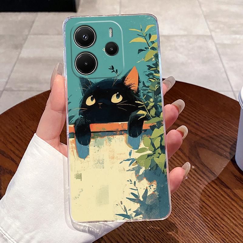 Back Cover For Redmi Note 14 5G Case Transparent Silicone Aesthetic Luxury Fashion Cute Cat Casing Shockproof Bumper 24094RAD4G