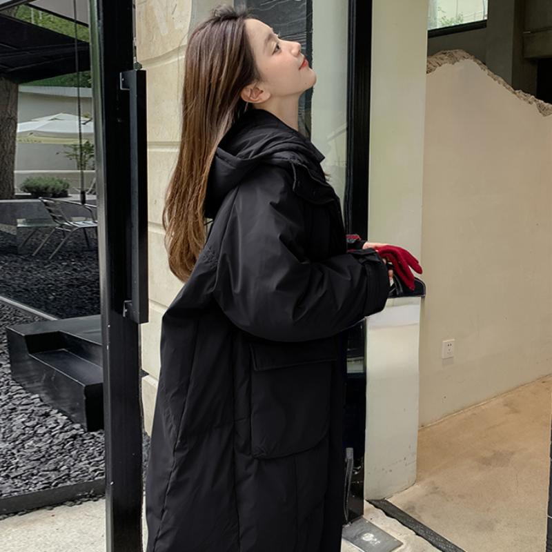 Женский зеленый пуховик с капюшоном, длинная хлопковая одежда, новая зимняя корейская мода, свободные теплые утолщенные ветрозащитные пальто большого размера, топы