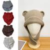 Women Winter Japanese Cute Knitted Ear Bomber Hats Round Ears Hat Bear Ears Ear Protector Beanies