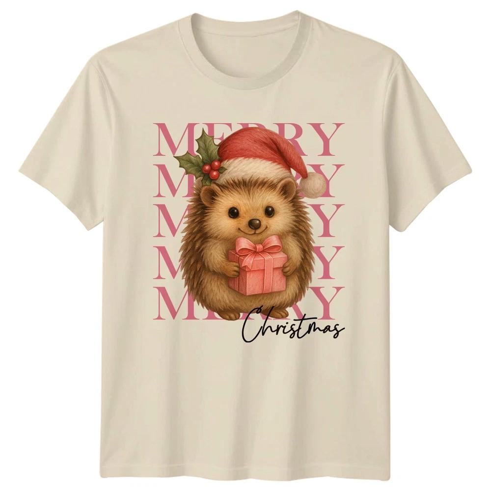 Merry Christmas Hedgehog Holiday TShirt Unisexs Unisexs Graphic Tee
