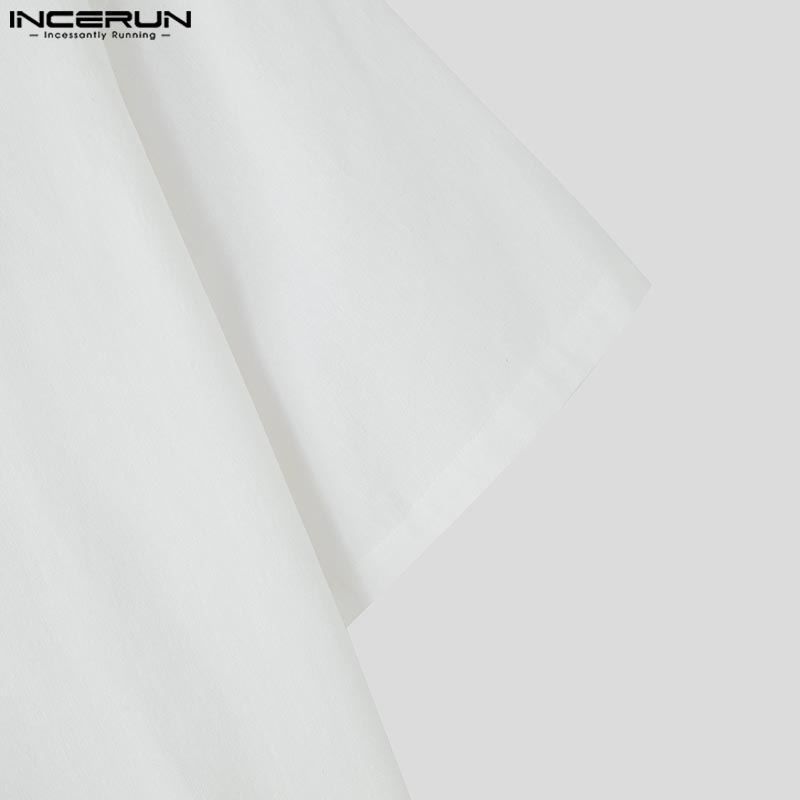 INCERUN Мужские летние футболки с коротким рукавом и заниженной линией плеч из цельного хлопка, топы