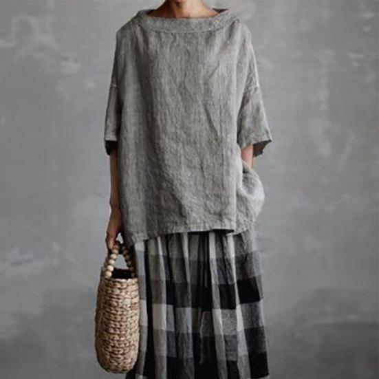 Boat Collar Shirt Comfortable Streetwear Concise Half Sleeve Women Top