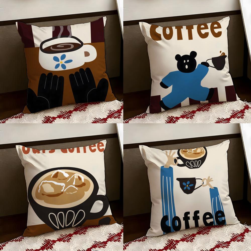 Creative Coffee Illustration Cushion Cover Reversible Soft Durable Pillow Cover Home Car MultiScene Use for Daily Comfort