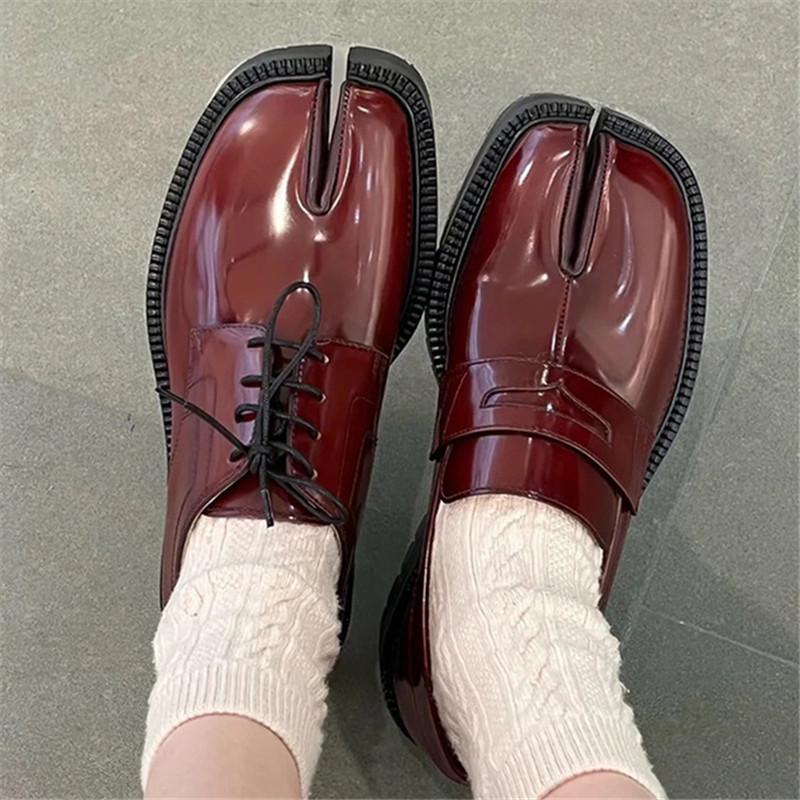New Women Spring Split Toe Shoes Woman's Lace-Up Slip-On British Style Mary Janes Casual Shoes Lady Thick Bottom Chaussure Femme