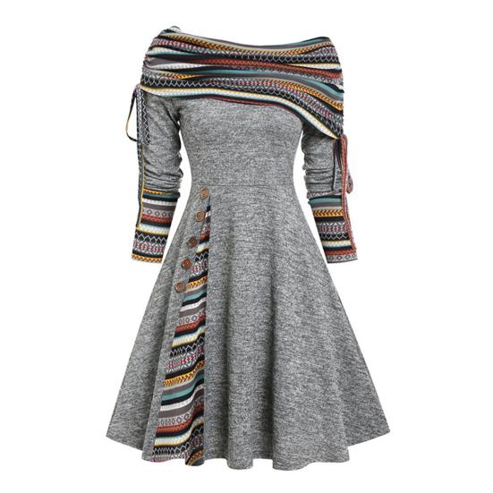 Красивое осеннее платье с длинными рукавами, теплое женское платье средней длины с ремешком