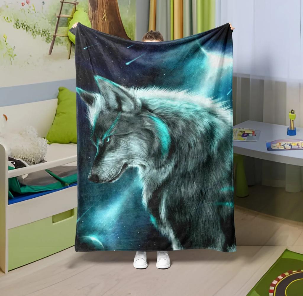 1PC Throw Cute Dinosaur animals theme Flannel Blanket Soft thin Blankets wolfs art for Sofa Bed Car Camp wild animals theme gift