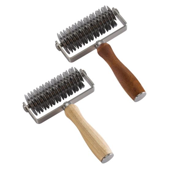 Stainless Steel Pizza Dough Lattice Roller Cutter with Wooden Handle Grid Pattern Maker for Biscuits Cookies Pies Cakes