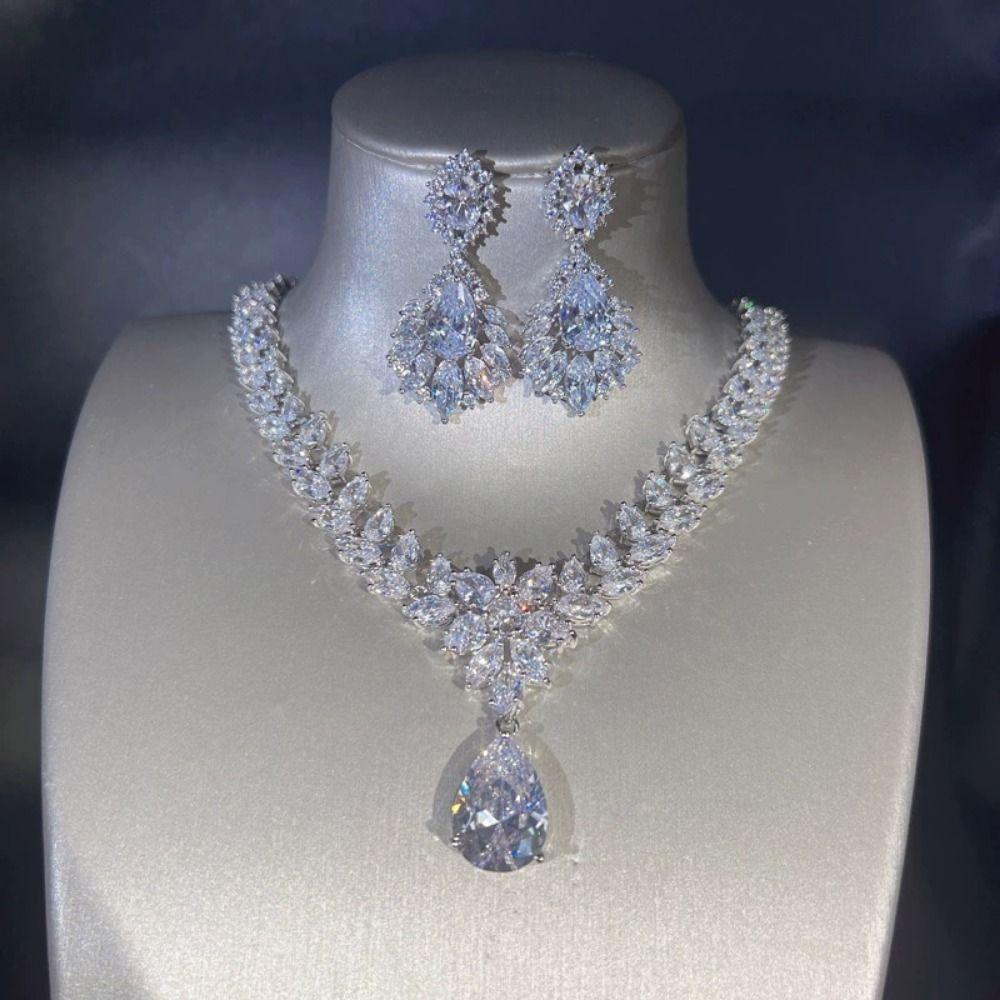 Rhinestone Necklace Earring sets Teardrop Crystal Choker Necklace Bridal Jewelry Set Bridesmaid