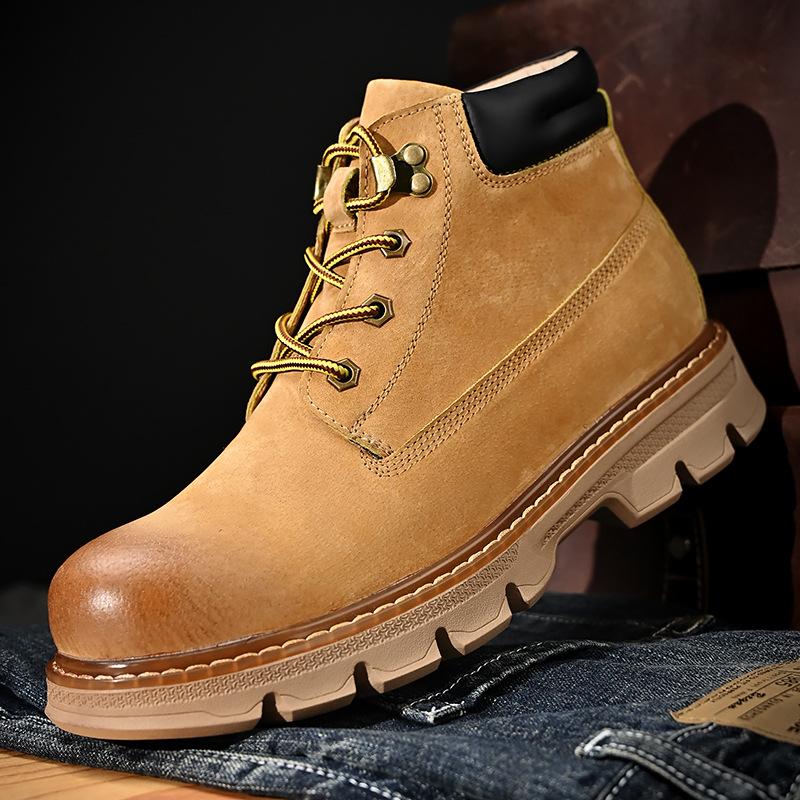Осень и зима новые мужские ботинки из ревенной кожи первый слой свиной кожи короткие ботинки мужские повседневные взрывной бархат термические рабочие ботинки